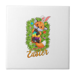 Cute Vos Konijnenoren Gelukkig Pasen Vos met Pasen Tegeltje