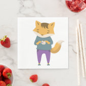 Cute vos met kopje thee servet (Insitu)