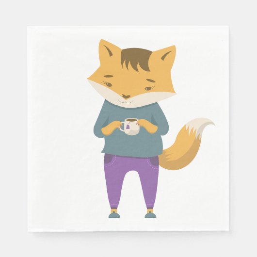 Cute vos met kopje thee servet (Voorkant)
