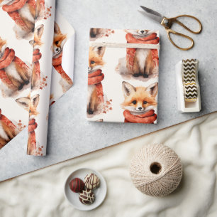 Cute Vos Puppyl Met Een Rode Sjaal Patroon Cadeaupapier