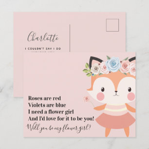Cute Vos Trouw Bloemenmeisje Voorstel Aankondigingskaart