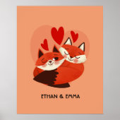 Cute Vossen Koppel Gepersonaliseerde Valentijnsdag Poster (Voorkant)