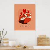 Cute Vossen Koppel Gepersonaliseerde Valentijnsdag Poster (Keuken)