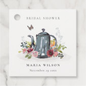 Cute vrolijke rozen bloem theepot bruids douche bedankjes labels (Voorkant)