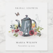 Cute vrolijke rozen bloem theepot bruids douche wijn etiket (Enkel label)