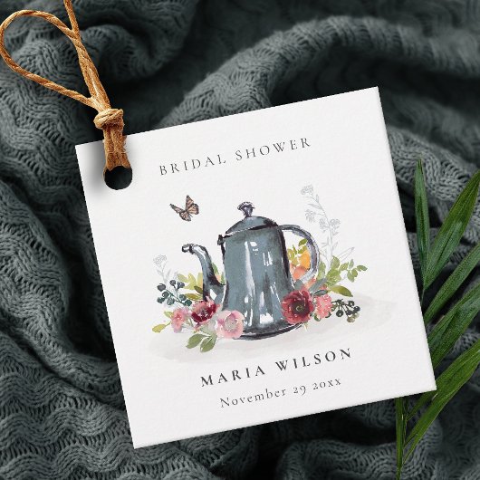 Cute vrolijke rozen bloemige theepot bruidsboeket bedankjes labels