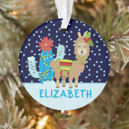 Cute Vrouw Kerstmis Llama met naam Ornament