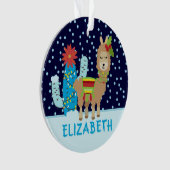 Cute Vrouw Kerstmis Llama met naam Ornament (voorkant)