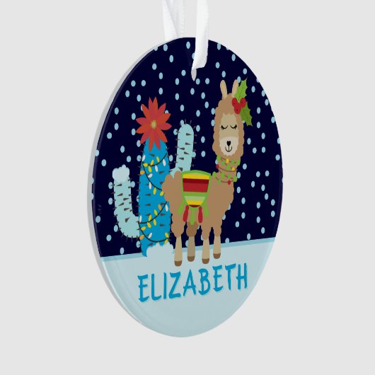 Cute Vrouw Kerstmis Llama met naam Ornament (voorkant)