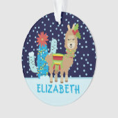 Cute Vrouw Kerstmis Llama met naam Ornament (voorkant)