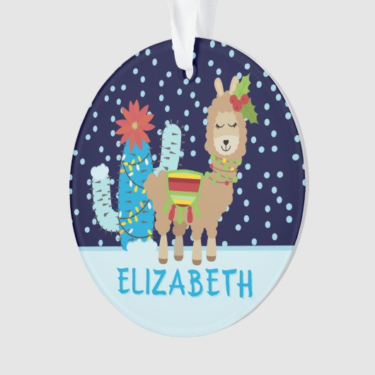 Cute Vrouw Kerstmis Llama met naam Ornament (voorkant)