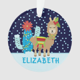 Cute Vrouw Kerstmis Llama met naam Ornament