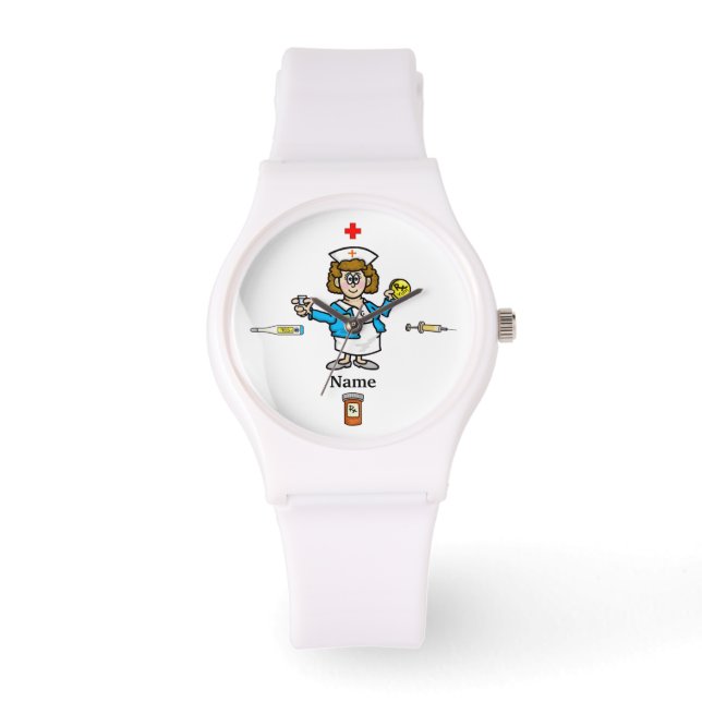 Cute Vrouw verpleegkundige Watch + Medicine Person Horloge (Voorkant)