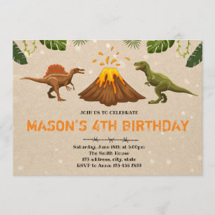 Cute vulcano dinosaur party-uitnodiging kaart