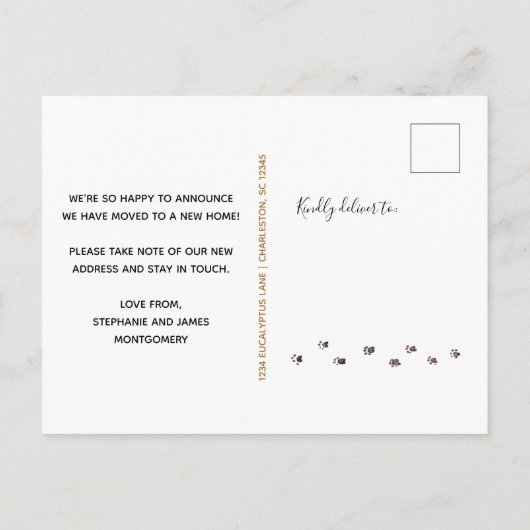 Cute Walk Drukt zwarte gouden beweging af Aankondigingskaart (Achterkant)