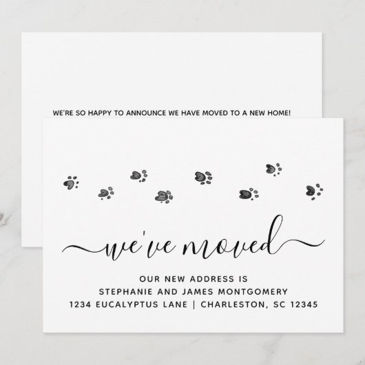Cute Walking Paw Prints Moving Announcement Kaart (Voorkant / Achterkant)