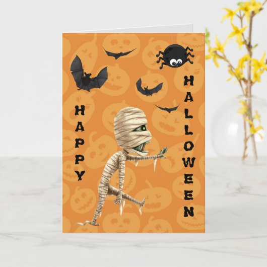 Cute Walking Zombie Kinder Halloween Kaart (Gele Bloem)