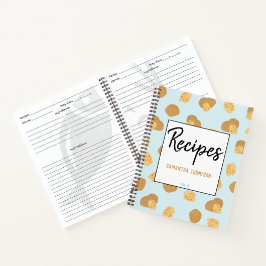 Cute Walnut Nut Pattern Custom Recipbook Notitieboek (Binnen)