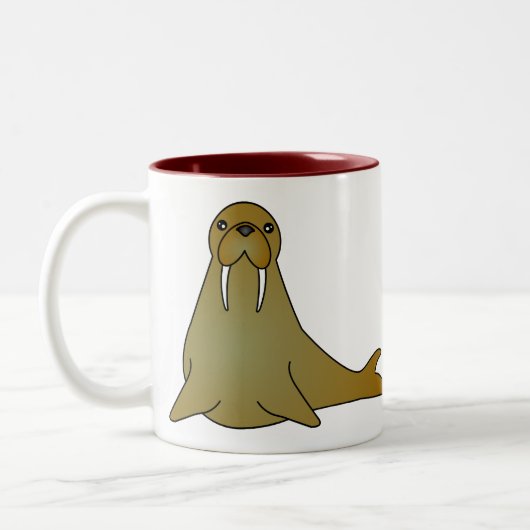 Cute Walrus Cartoon Tweekleurige Koffiemok (Links)
