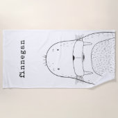 Cute Walrus Line Art Drawing Persoonlijke naam Strandlaken (Voorkant)