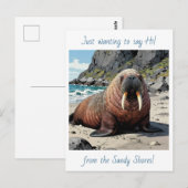 Cute Walrus on a Sandy Beach | Saying Hello Briefkaart (Voorkant / Achterkant)