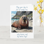 Cute Walrus on a Sandy Beach | Thinking of You Kaart (Gele Bloem)
