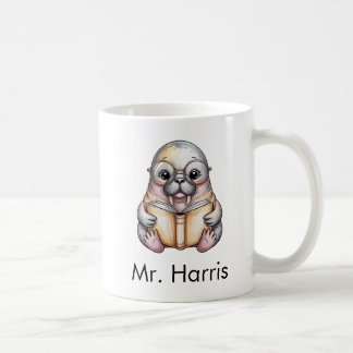 Cute Walrus Reading Book Custom Koffiemok