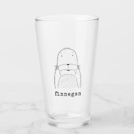 Cute Walrus Simple Line Illustration Custom Name Glas