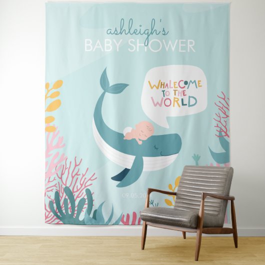 Cute Walvis Baby Shower Tapijt Wandkleed (In situ)
