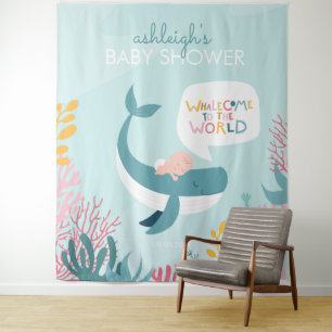 Cute Walvis Baby Shower Wandtapijt Wandkleed