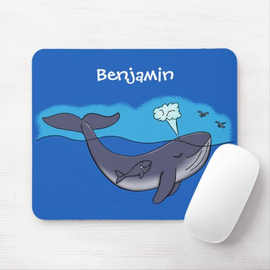 Cute walvis en kalf cartoon muismat (Met muis)