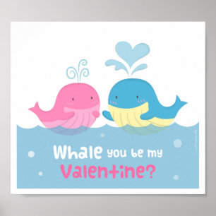 Cute Walvis Jij Zal Mijn Valentijn Zijn Muurdecora Poster
