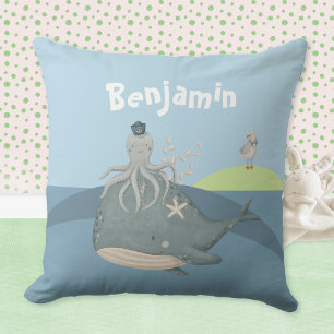 Cute Walvis Octopus Meeuw Kinderen Naam Worp Kusse Kussen