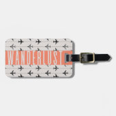 Cute Wanderlust Plane Travel Pink Grey Bagagelabel (Voorkant horizontaal)