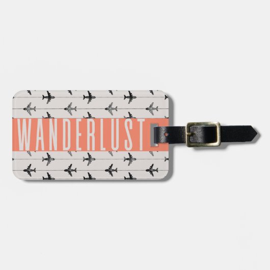 Cute Wanderlust Plane Travel Pink Grey Bagagelabel (Voorkant horizontaal)