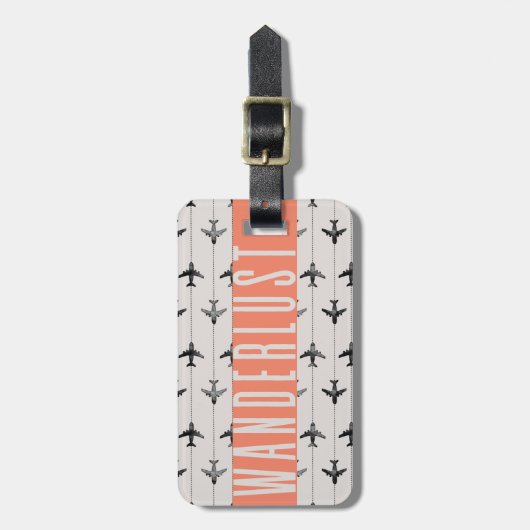 Cute Wanderlust Plane Travel Pink Grey Bagagelabel (Voorkant verticaal)
