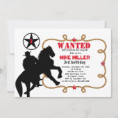 Cute Wanted Western Cowboy Invitation Kaart (Voorkant)
