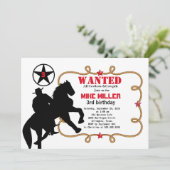 Cute Wanted Western Cowboy Invitation Kaart (Staand voorkant)