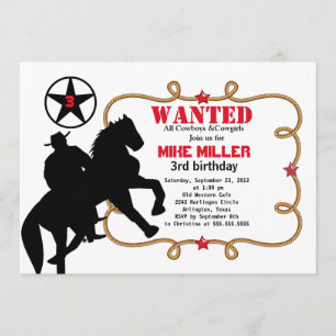 Cute Wanted Western Cowboy Invitation Kaart