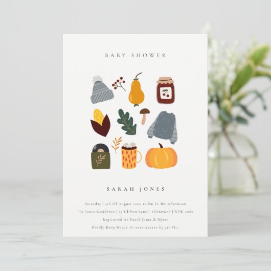 Cute Warm Cozy Autumn Essential Baby shower Invite Bedankkaart (Staand voorkant)