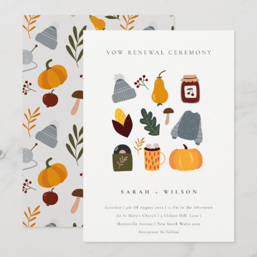 Cute Warm Cozy Autumn Essential Vow Renewal Invite Bedankkaart (Voorkant / Achterkant)