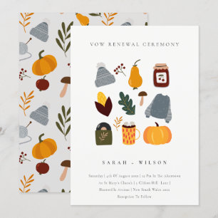 Cute Warm Cozy Autumn Essential Vow Renewal Invite Bedankkaart