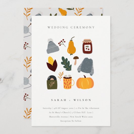 Cute Warm Cozy Autumn Essential Wedding Invite Bedankkaart (Voorkant / Achterkant)