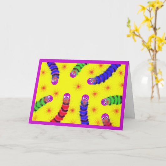 Cute Warm Fuzzy Worm Fuzzy Aanmoediging Kaart (Gele Bloem)