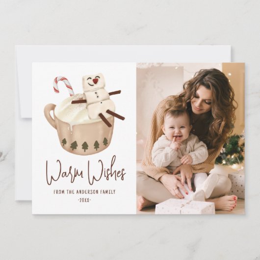 Cute Warm Wishes Hot Coca Foto Feestdagenkaart (Voorkant)
