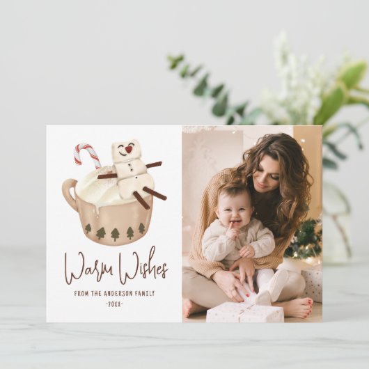 Cute Warm Wishes Hot Coca Foto Feestdagenkaart (Staand voorkant)