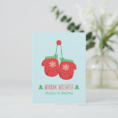 Cute Warm Wishes Kerstmis Mittens Couple Briefkaart (Staand voorkant)