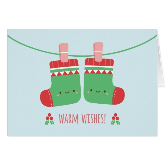 Cute Warm Wishes kerstsokken Wenskaart (Voorkant Horizontaal)