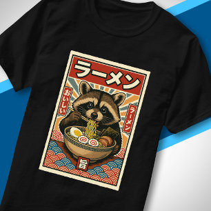 Cute Wasbeer Eet Ramen Retro Japanstalige Kunst T-shirt