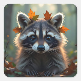 Cute Wasbeer in Herfstbladeren Vierkante Sticker